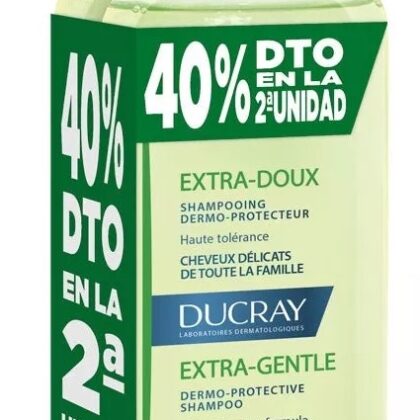 Ducray Extra-Doux Champú Dermo-Protector Duplo 2x400 ml - Uso Frecuente para Toda la Familia