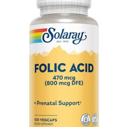 Solaray Folic Acid 470 mcg (800 mcg DFE) + Prenatal Support 100 Vegcaps