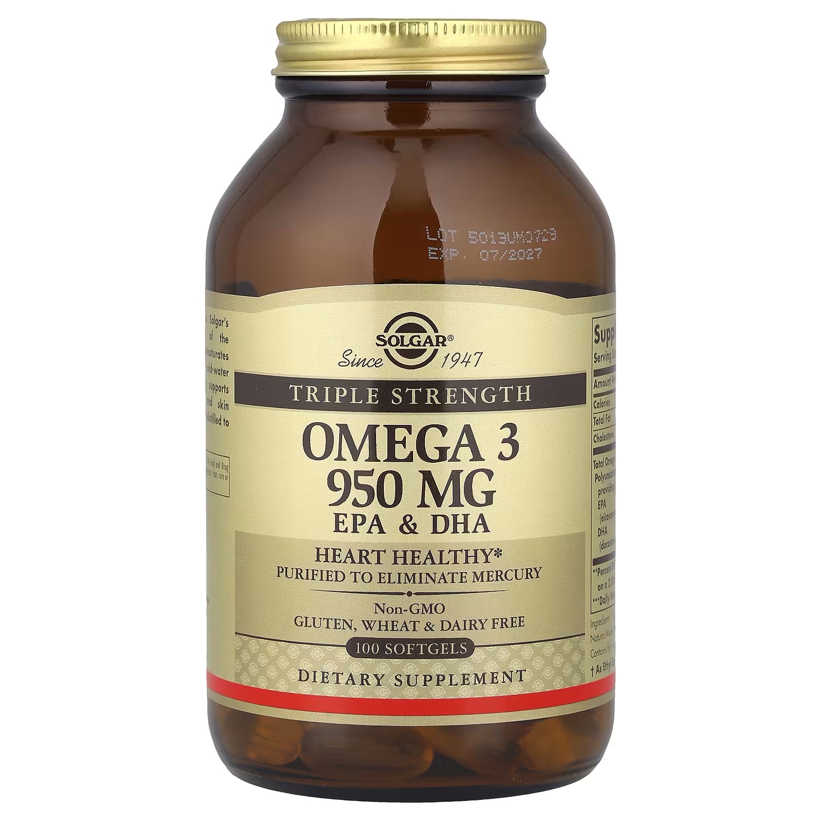 Solgar Omega 3 Triple Strength 950 mg EPA y DHA 100 Perlas