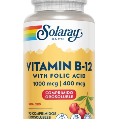 Solaray Vitamin B-12 With Folic Acid 1000 mcg | 400 mcg 90 Comprimidos Orosolubles Sabor Cereza
